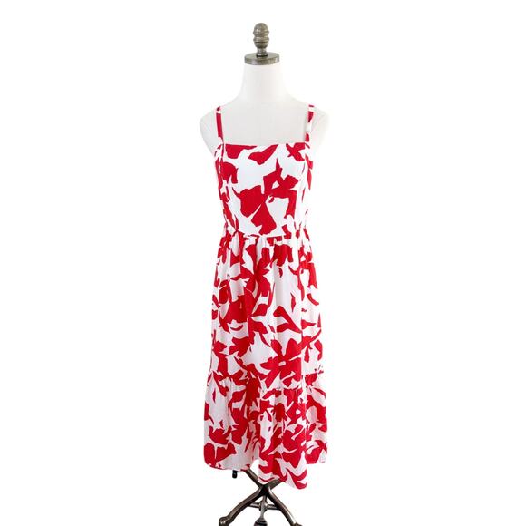 Evereve Coral & White Floral Print Ria Maxi Dress Women's Size Small Square Neck - Picture 8 of 9